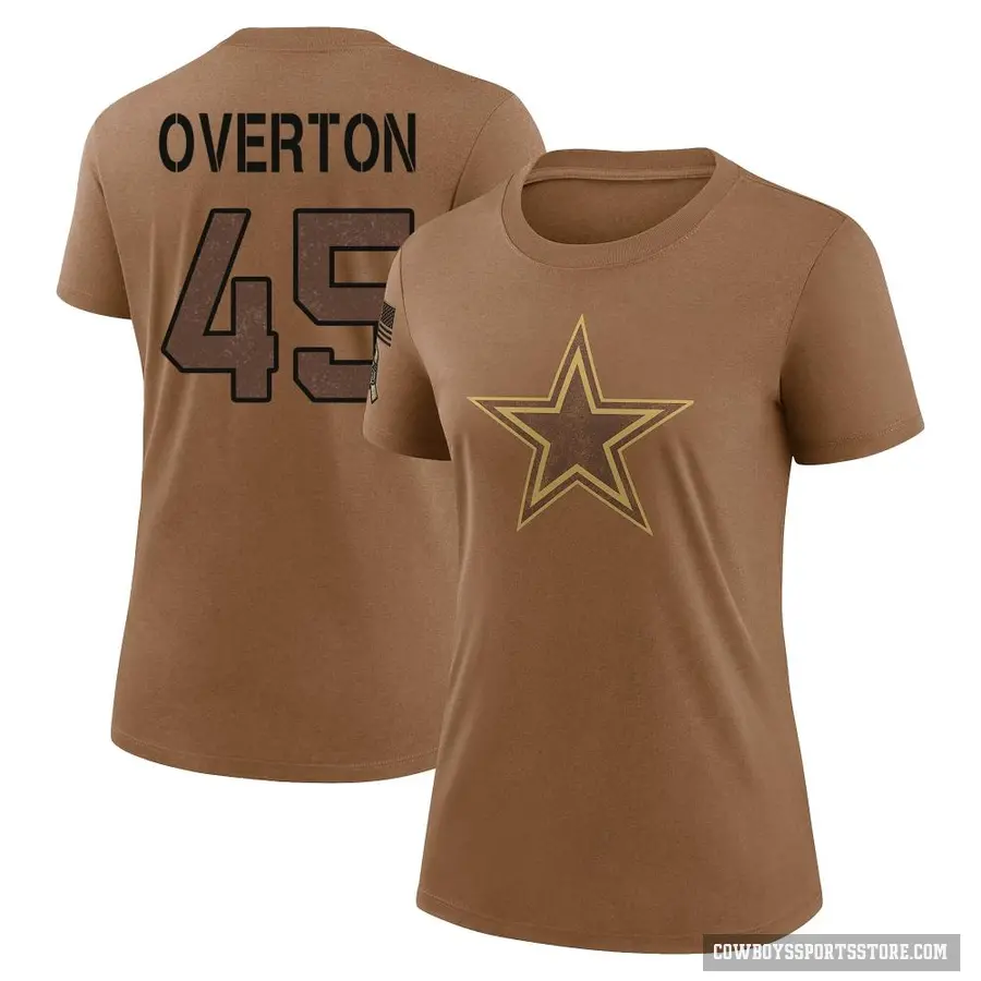 Women's ＃45 Matt Overton Dallas Cowboys Brown 2023 Salute To Service Performance T-Shirt