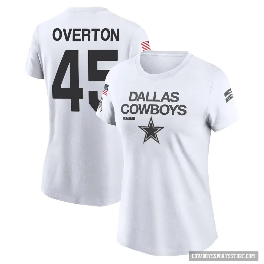 Women's ＃45 Matt Overton Dallas Cowboys White 2024 Salute to Service Performance T-Shirt