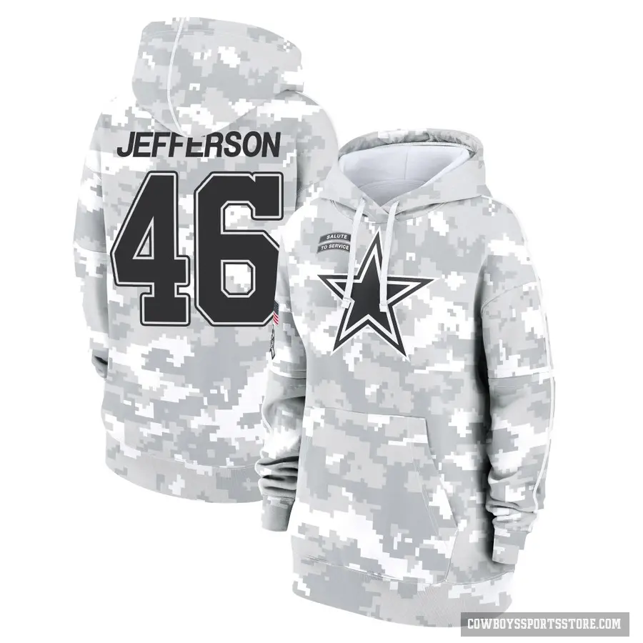 Women's ＃46 Malik Jefferson Dallas Cowboys Arctic Camo 2024 Salute to Service Club Fleece Pullover Hoodie