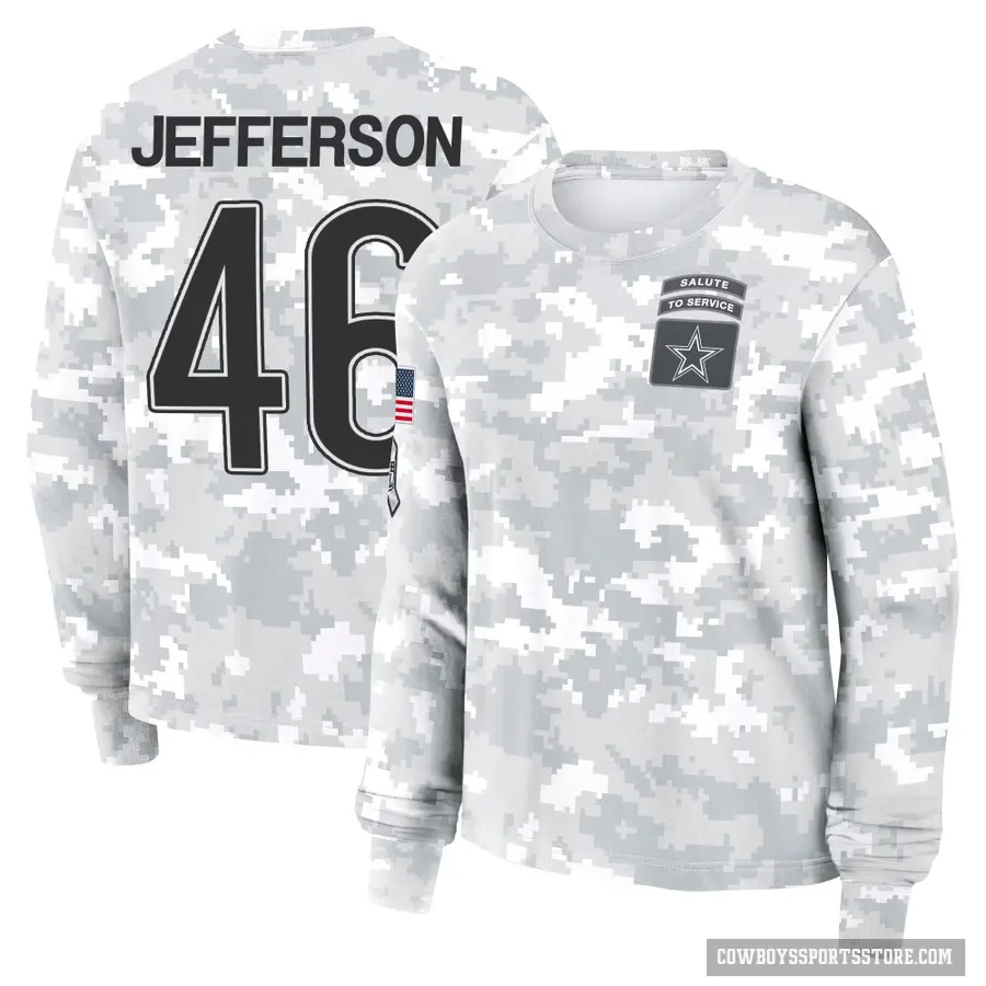 Women's ＃46 Malik Jefferson Dallas Cowboys Camo Arctic 2024 Salute to Service Long Sleeve T-Shirt