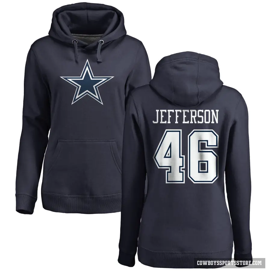 Women's ＃46 Malik Jefferson Dallas Cowboys Navy Pro Line by Branded Name & Number Pullover Hoodie