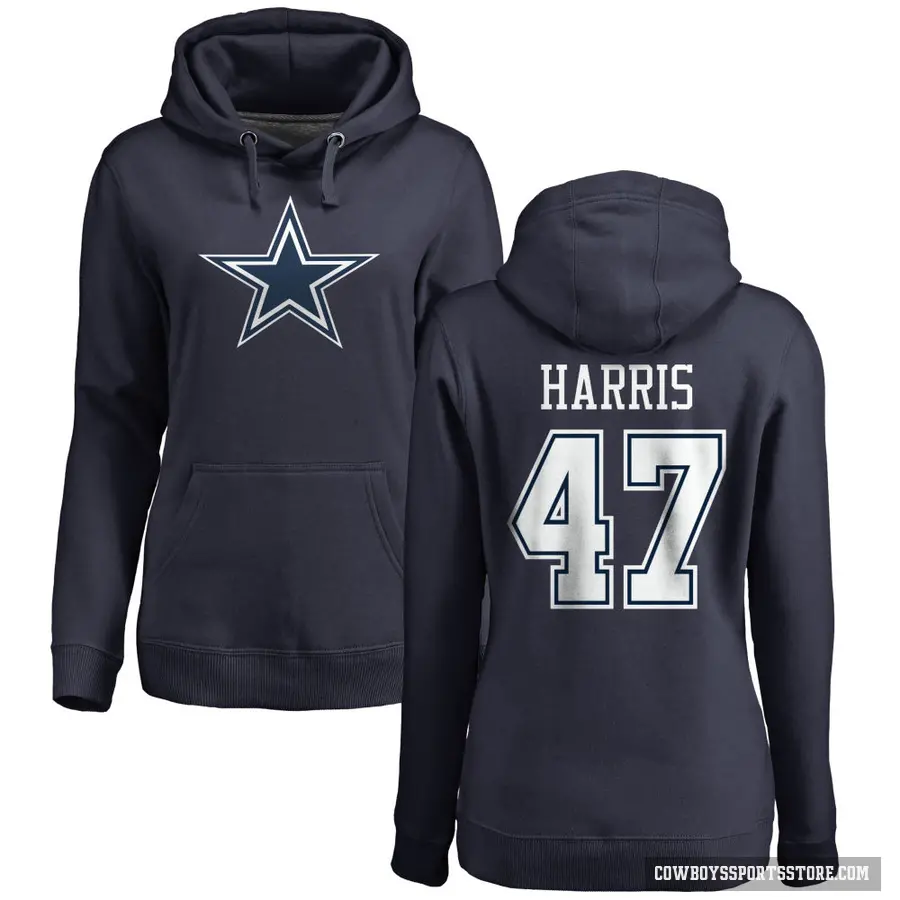 Women's ＃47 Darius Harris Dallas Cowboys Navy Pro Line by Branded Name & Number Pullover Hoodie