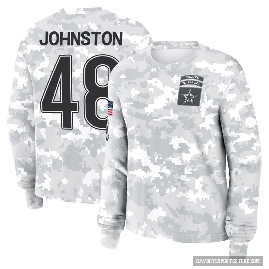 Women's ＃48 Daryl Johnston Dallas Cowboys Camo Arctic 2024 Salute to Service Long Sleeve T-Shirt