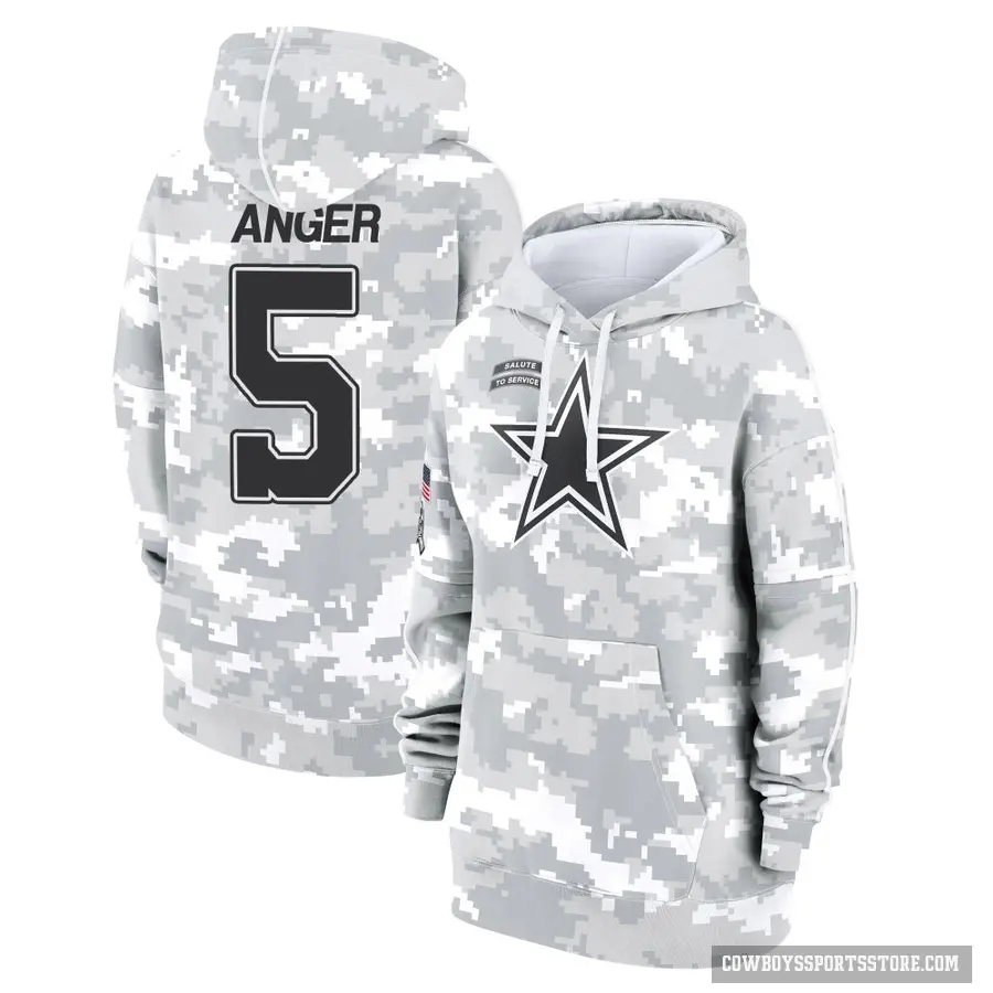 Women's ＃5 Bryan Anger Dallas Cowboys Arctic Camo 2024 Salute to Service Club Fleece Pullover Hoodie