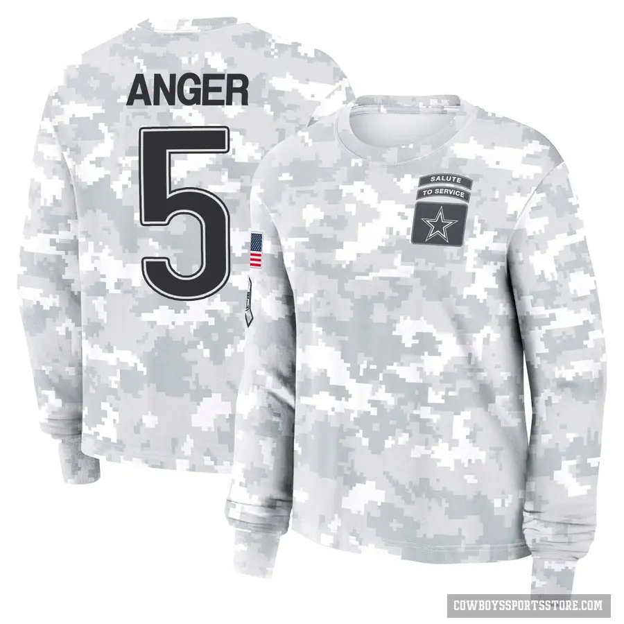 Women's ＃5 Bryan Anger Dallas Cowboys Camo Arctic 2024 Salute to Service Long Sleeve T-Shirt