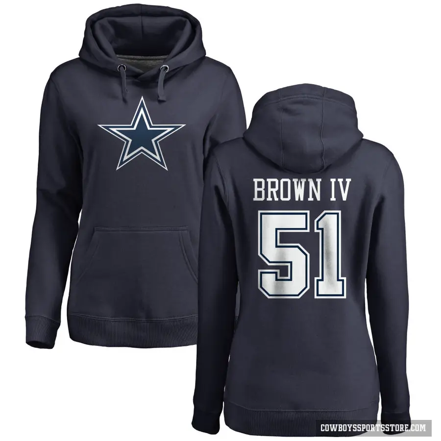 Women's ＃51 Earnest Brown IV Dallas Cowboys Navy Pro Line by Branded Name & Number Pullover Hoodie