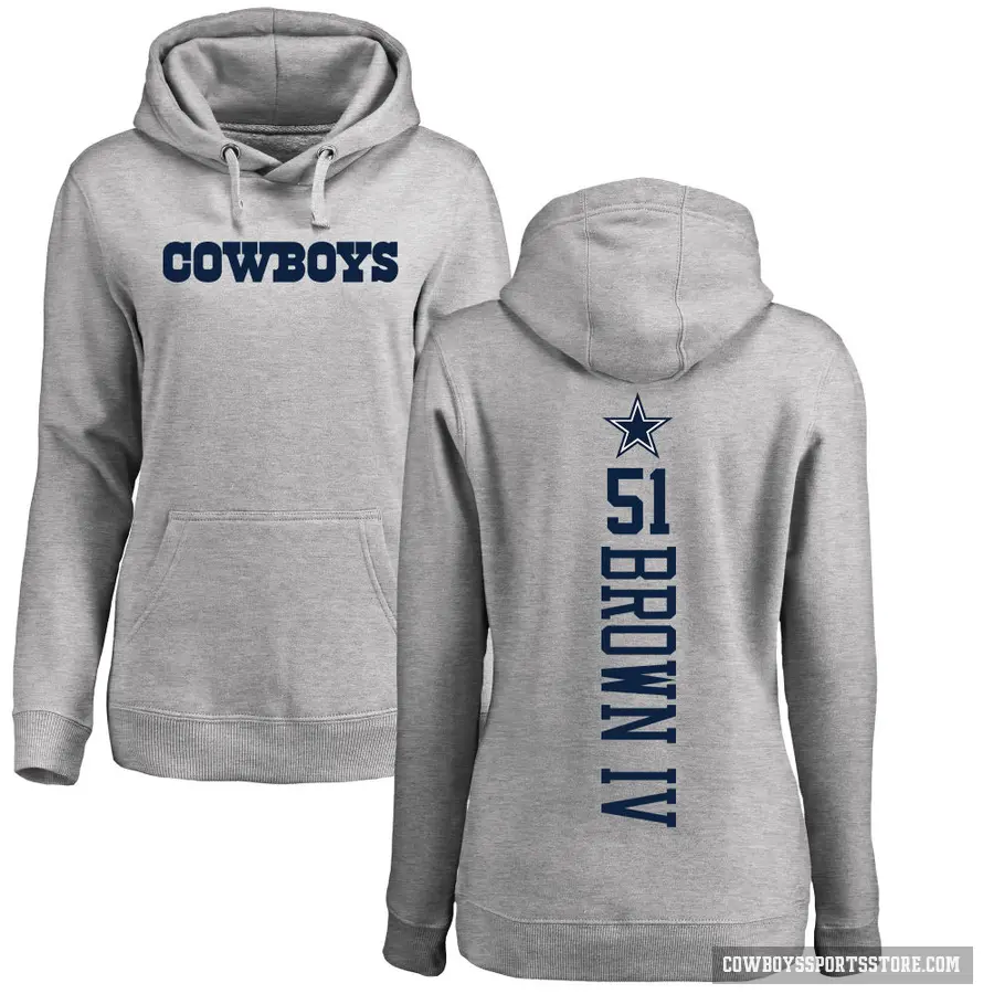 Women's ＃51 Earnest Brown IV Dallas Cowboys Pro Line by Branded Ash Backer Pullover Hoodie