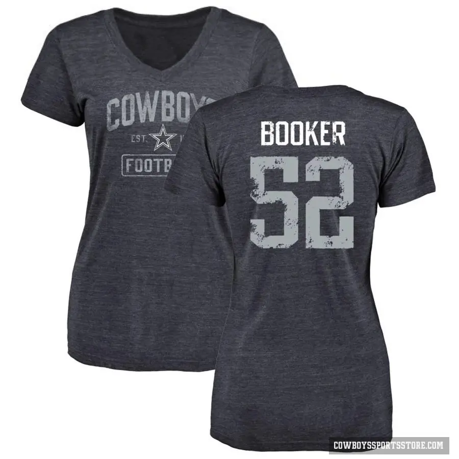 Women's ＃52 Tyler Booker Dallas Cowboys Navy Distressed V-Neck T-Shirt