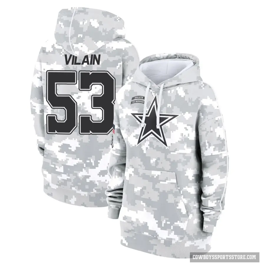 Women's ＃53 Luiji Vilain Dallas Cowboys Arctic Camo 2024 Salute to Service Club Fleece Pullover Hoodie