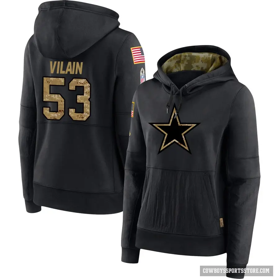 Women's ＃53 Luiji Vilain Dallas Cowboys Black 2020 Salute to Service Sideline Performance Pullover Hoodie