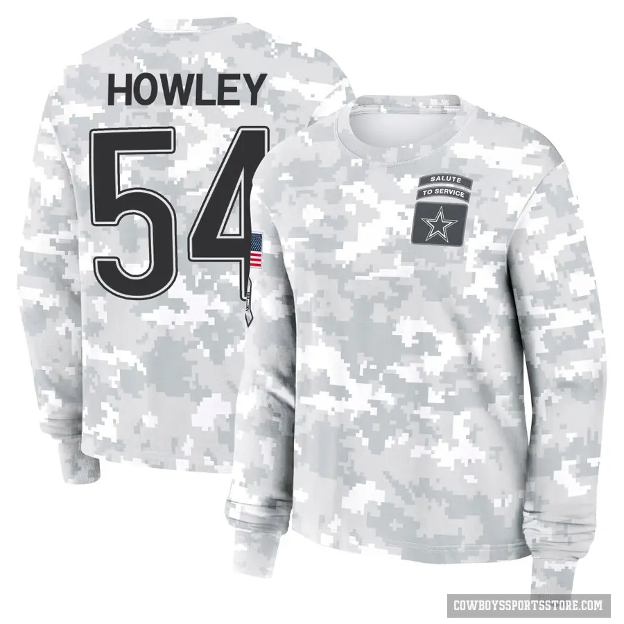Women's ＃54 Chuck Howley Dallas Cowboys Camo Arctic 2024 Salute to Service Long Sleeve T-Shirt