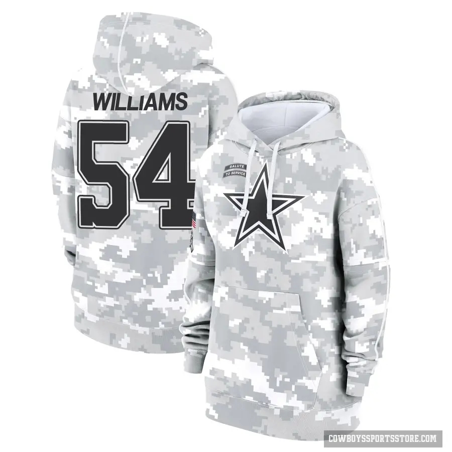 Women's ＃54 Sam Williams Dallas Cowboys Arctic Camo 2024 Salute to Service Club Fleece Pullover Hoodie