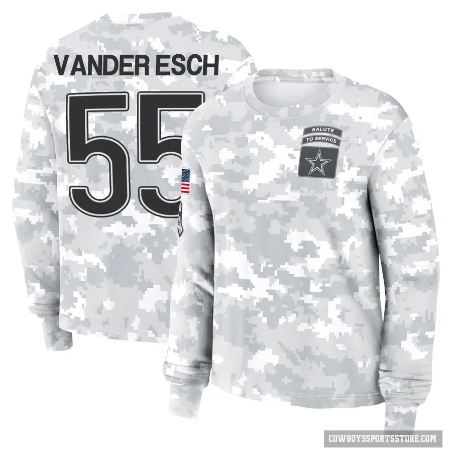 Women's ＃55 Leighton Vander Esch Dallas Cowboys Camo Arctic 2024 Salute to Service Long Sleeve T-Shirt