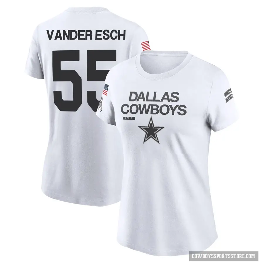 Women's ＃55 Leighton Vander Esch Dallas Cowboys White 2024 Salute to Service Performance T-Shirt