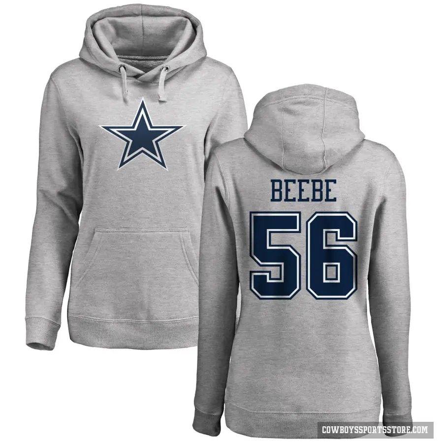 Women's ＃56 Cooper Beebe Dallas Cowboys Pro Line by Branded Ash Name & Number Logo Pullover Hoodie