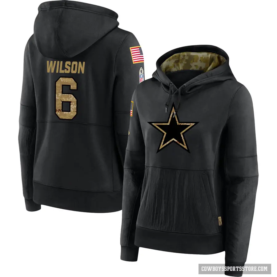 Women's ＃6 Donovan Wilson Dallas Cowboys Black 2020 Salute to Service Sideline Performance Pullover Hoodie