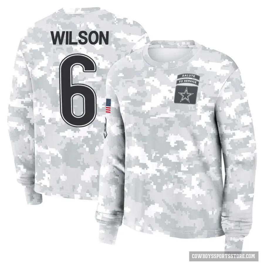 Women's ＃6 Donovan Wilson Dallas Cowboys Camo Arctic 2024 Salute to Service Long Sleeve T-Shirt