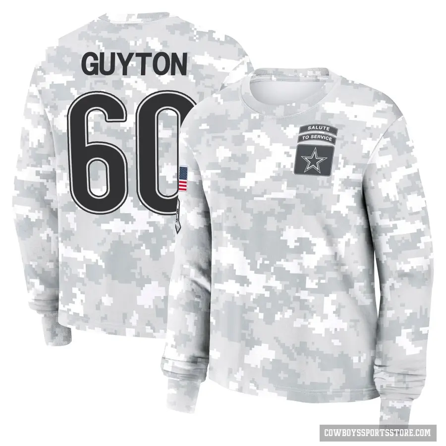 Women's ＃60 Tyler Guyton Dallas Cowboys Camo Arctic 2024 Salute to Service Long Sleeve T-Shirt