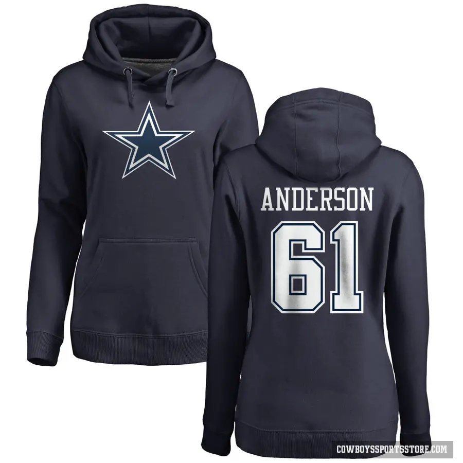 Women's ＃61 Jack Anderson Dallas Cowboys Navy Pro Line by Branded Name & Number Pullover Hoodie