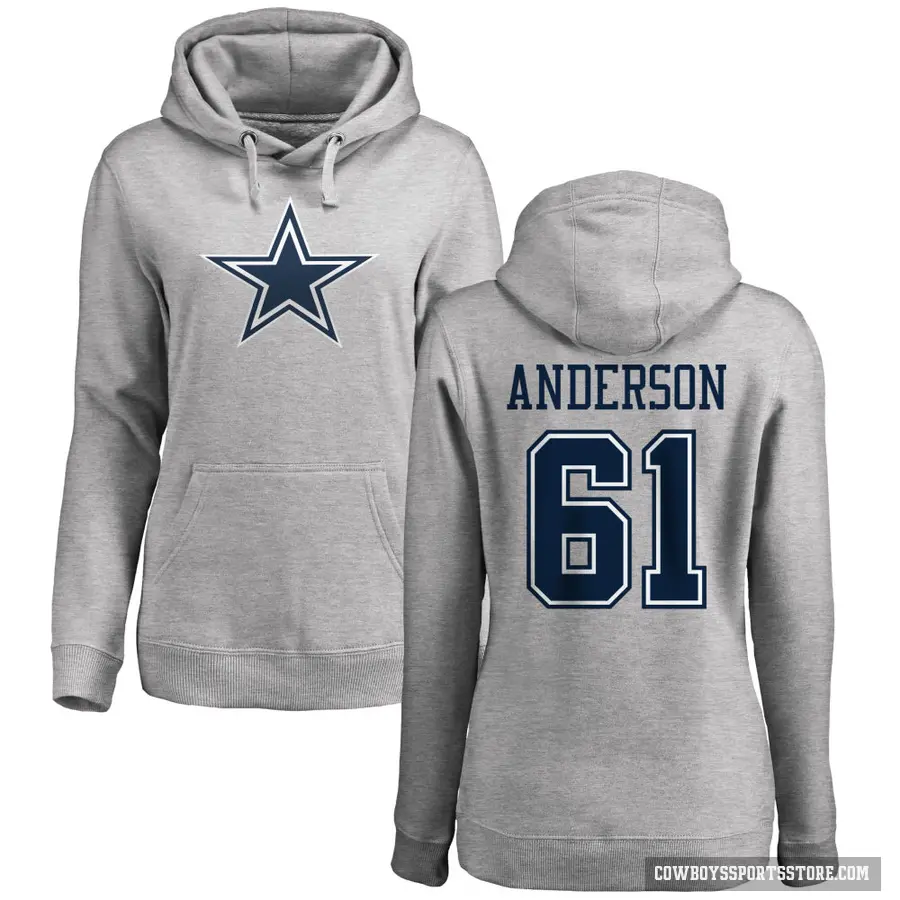 Women's ＃61 Jack Anderson Dallas Cowboys Pro Line by Branded Ash Name & Number Logo Pullover Hoodie