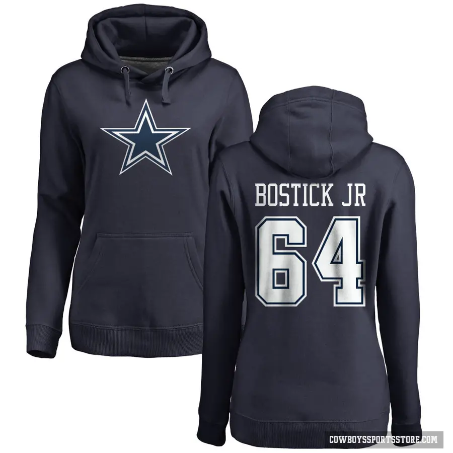 Women's ＃64 Earl Bostick Jr. Dallas Cowboys Navy Pro Line by Branded Name & Number Pullover Hoodie