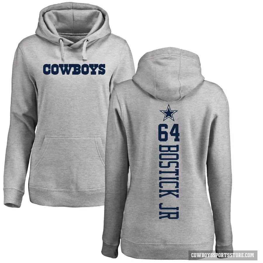 Women's ＃64 Earl Bostick Jr. Dallas Cowboys Pro Line by Branded Ash Backer Pullover Hoodie