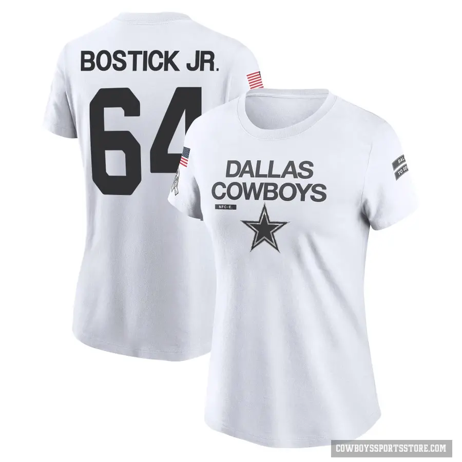 Women's ＃64 Earl Bostick Jr. Dallas Cowboys White 2024 Salute to Service Performance T-Shirt