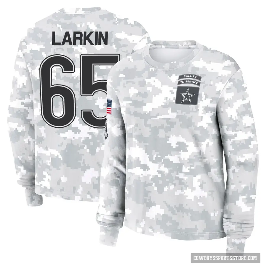 Women's ＃65 Austin Larkin Dallas Cowboys Camo Arctic 2024 Salute to Service Long Sleeve T-Shirt