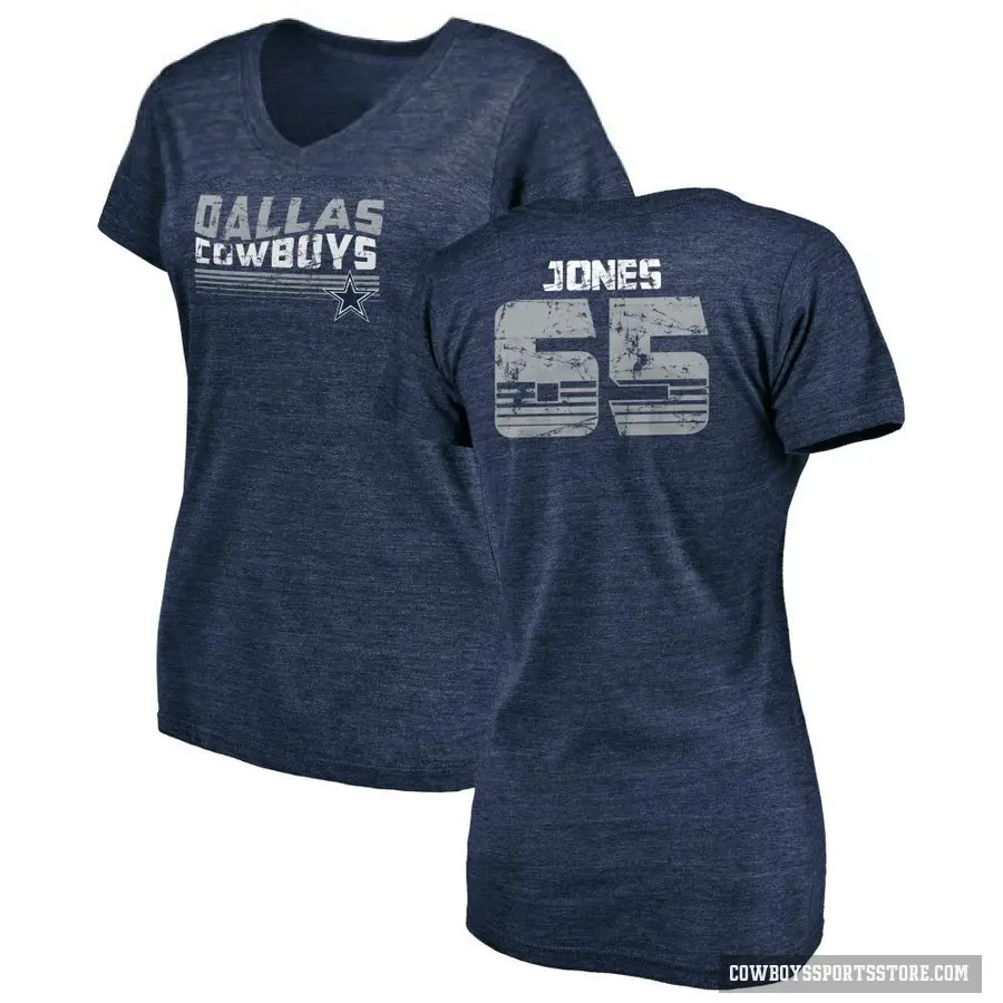 Women's ＃65 Robert Jones Dallas Cowboys Navy Retro V-Neck T-Shirt