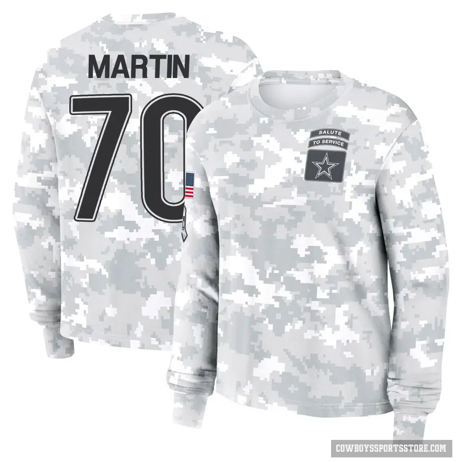 Women's ＃70 Zack Martin Dallas Cowboys Camo Arctic 2024 Salute to Service Long Sleeve T-Shirt