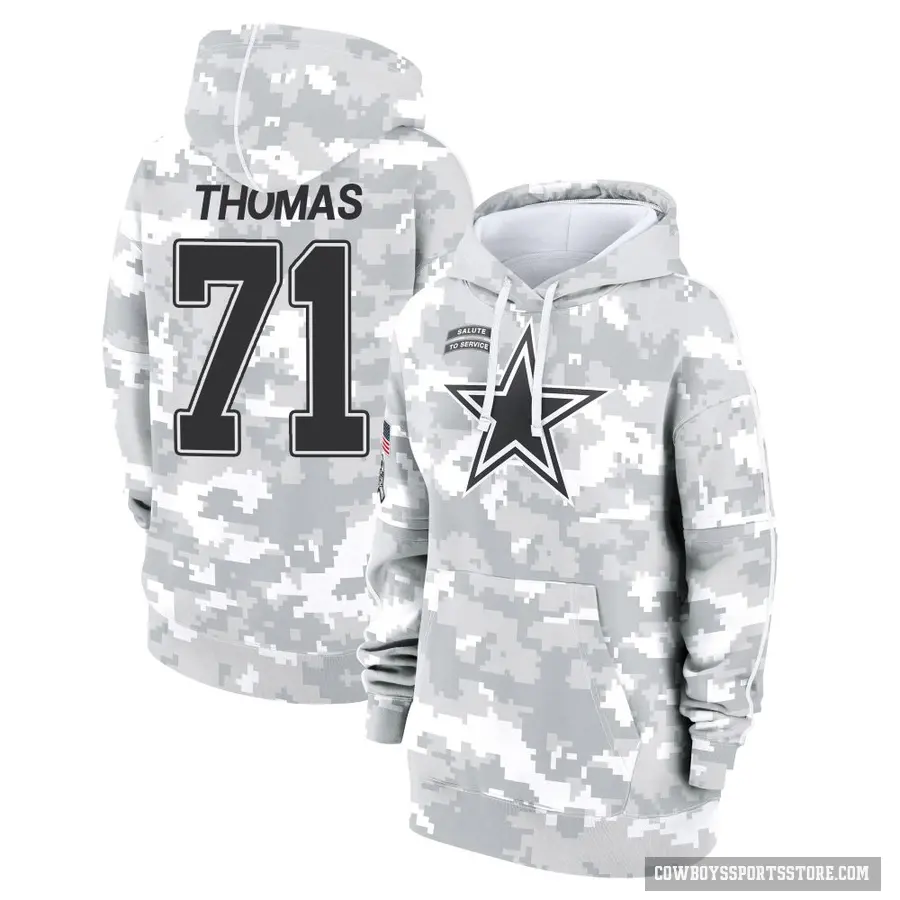 Women's ＃71 Nathan Thomas Dallas Cowboys Arctic Camo 2024 Salute to Service Club Fleece Pullover Hoodie