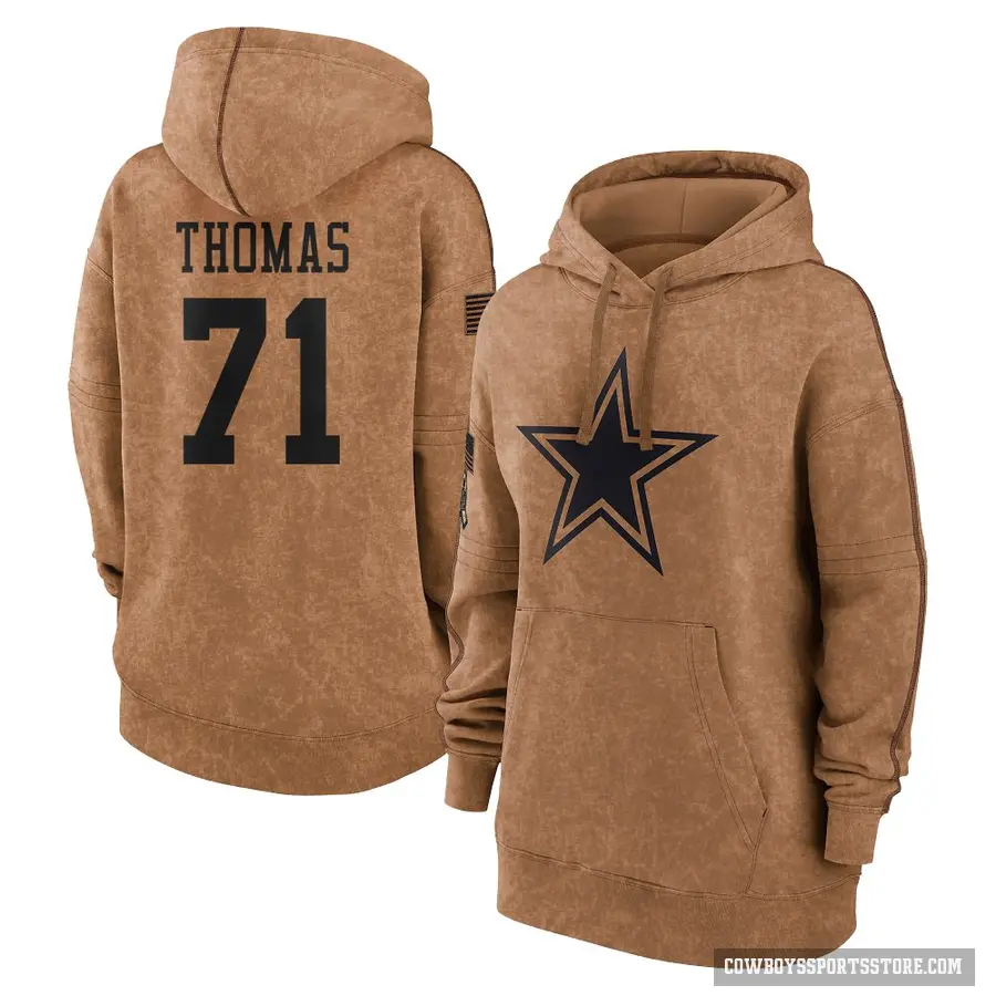 Women's ＃71 Nathan Thomas Dallas Cowboys Brown 2023 Salute To Service Pullover Hoodie