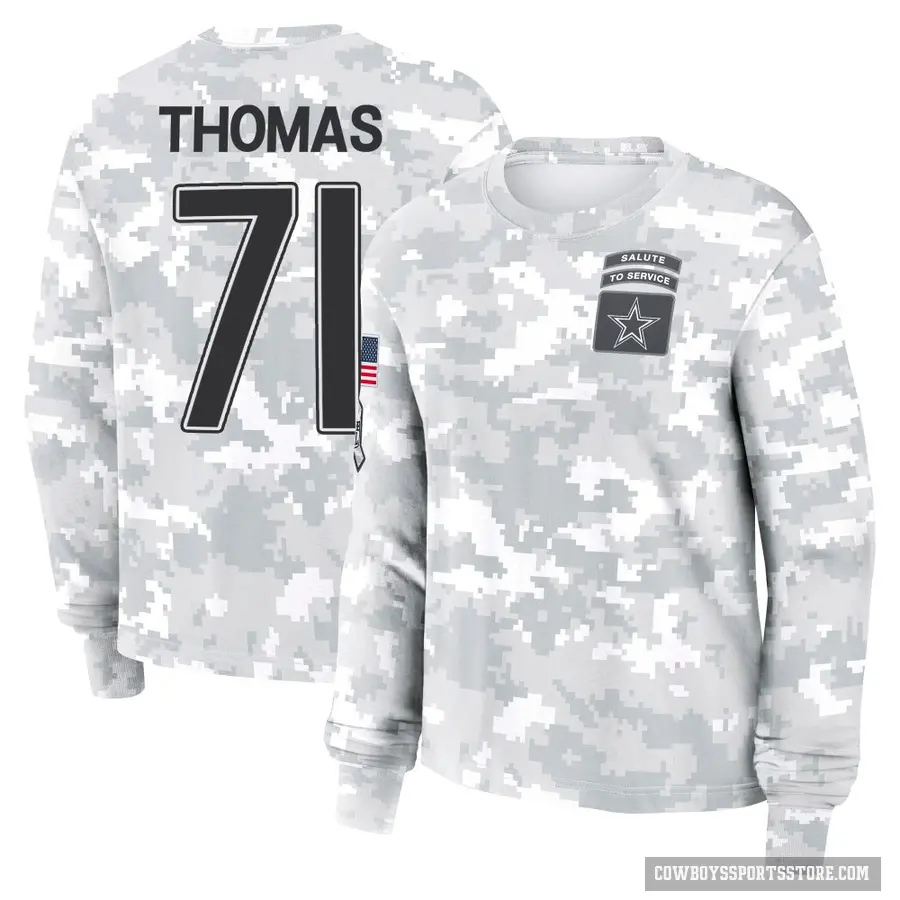 Women's ＃71 Nathan Thomas Dallas Cowboys Camo Arctic 2024 Salute to Service Long Sleeve T-Shirt