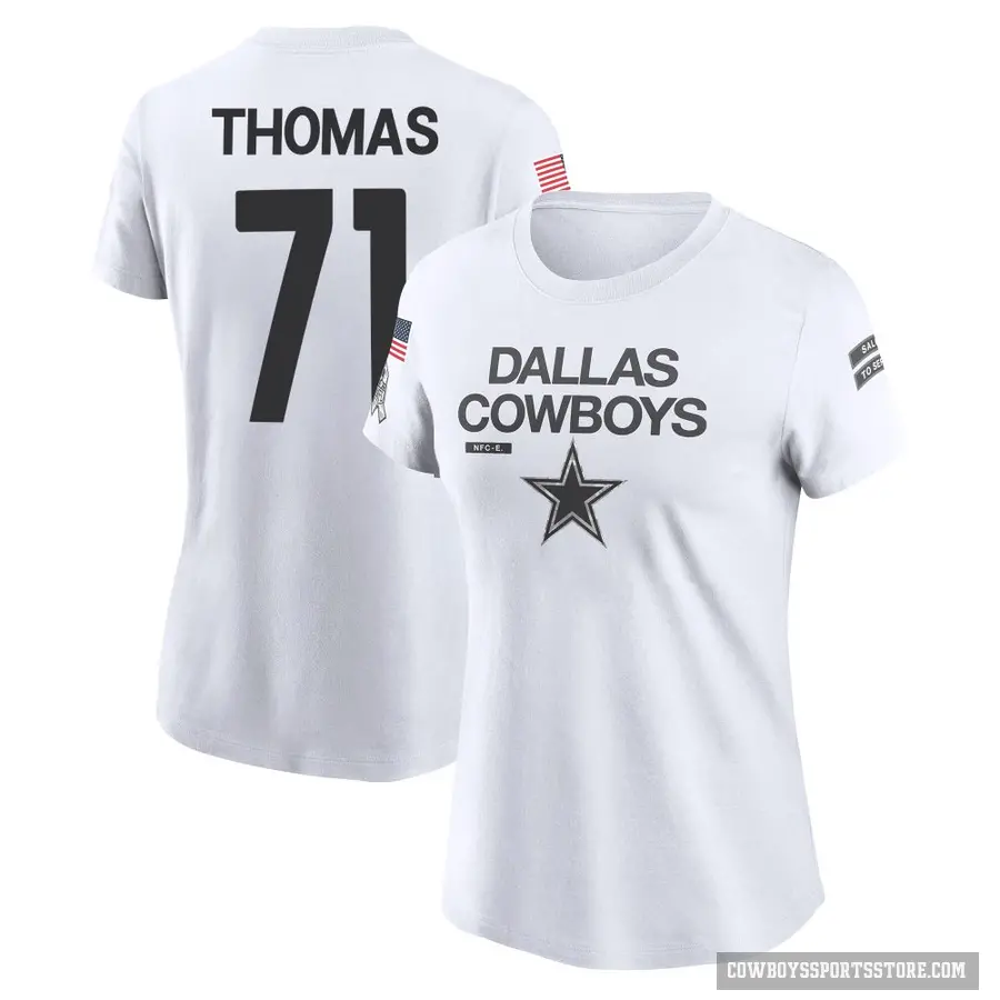 Women's ＃71 Nathan Thomas Dallas Cowboys White 2024 Salute to Service Performance T-Shirt