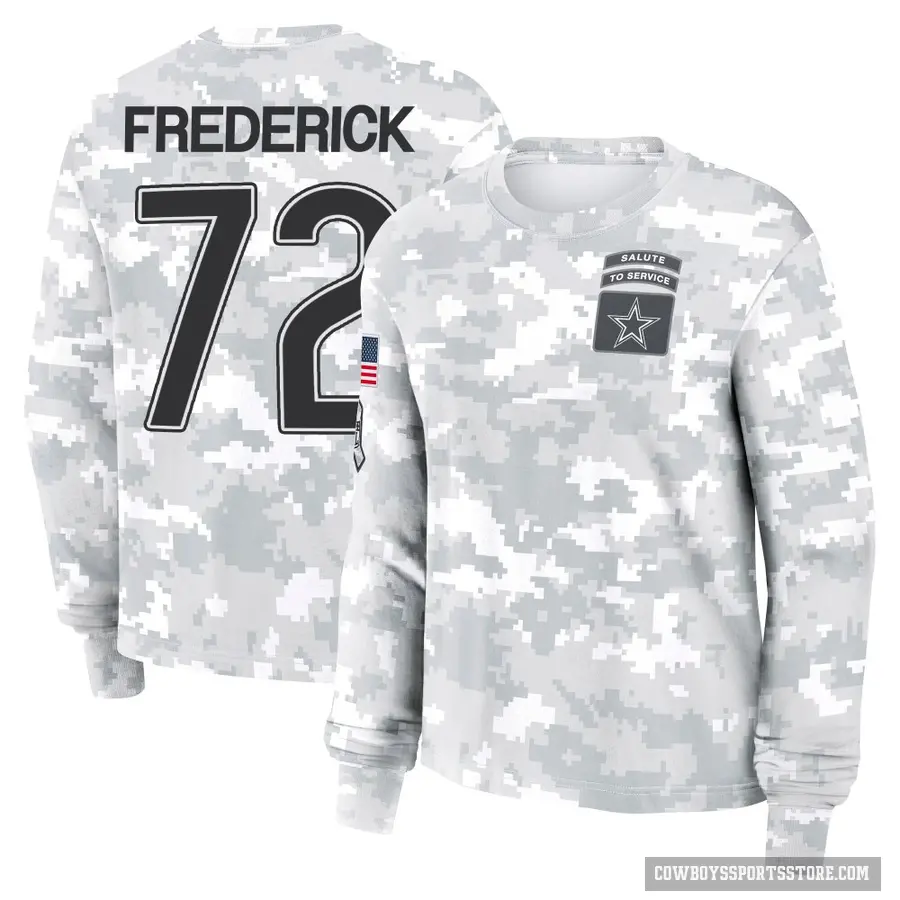 Women's ＃72 Travis Frederick Dallas Cowboys Camo Arctic 2024 Salute to Service Long Sleeve T-Shirt