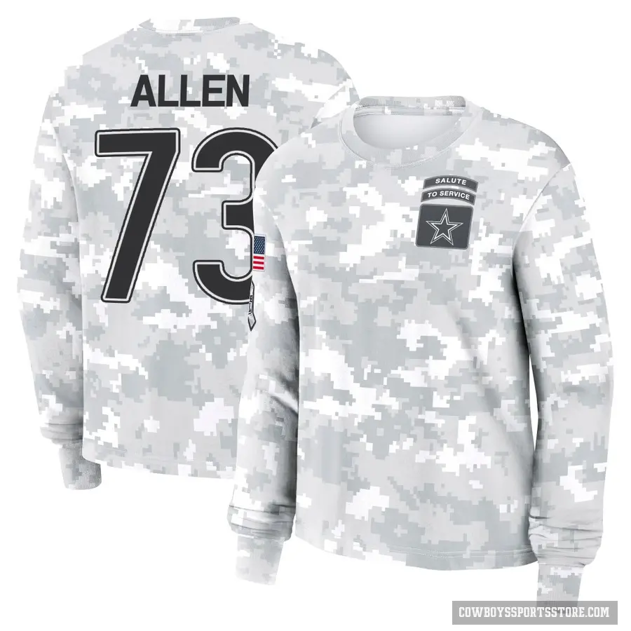 Women's ＃73 Larry Allen Dallas Cowboys Camo Arctic 2024 Salute to Service Long Sleeve T-Shirt