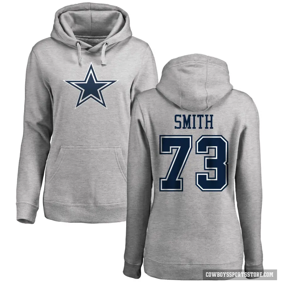 Women's ＃73 Tyler Smith Dallas Cowboys Pro Line by Branded Ash Name & Number Logo Pullover Hoodie