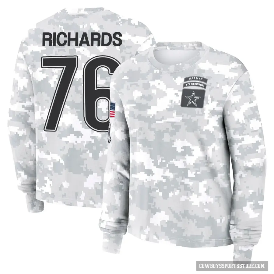 Women's ＃76 Asim Richards Dallas Cowboys Camo Arctic 2024 Salute to Service Long Sleeve T-Shirt