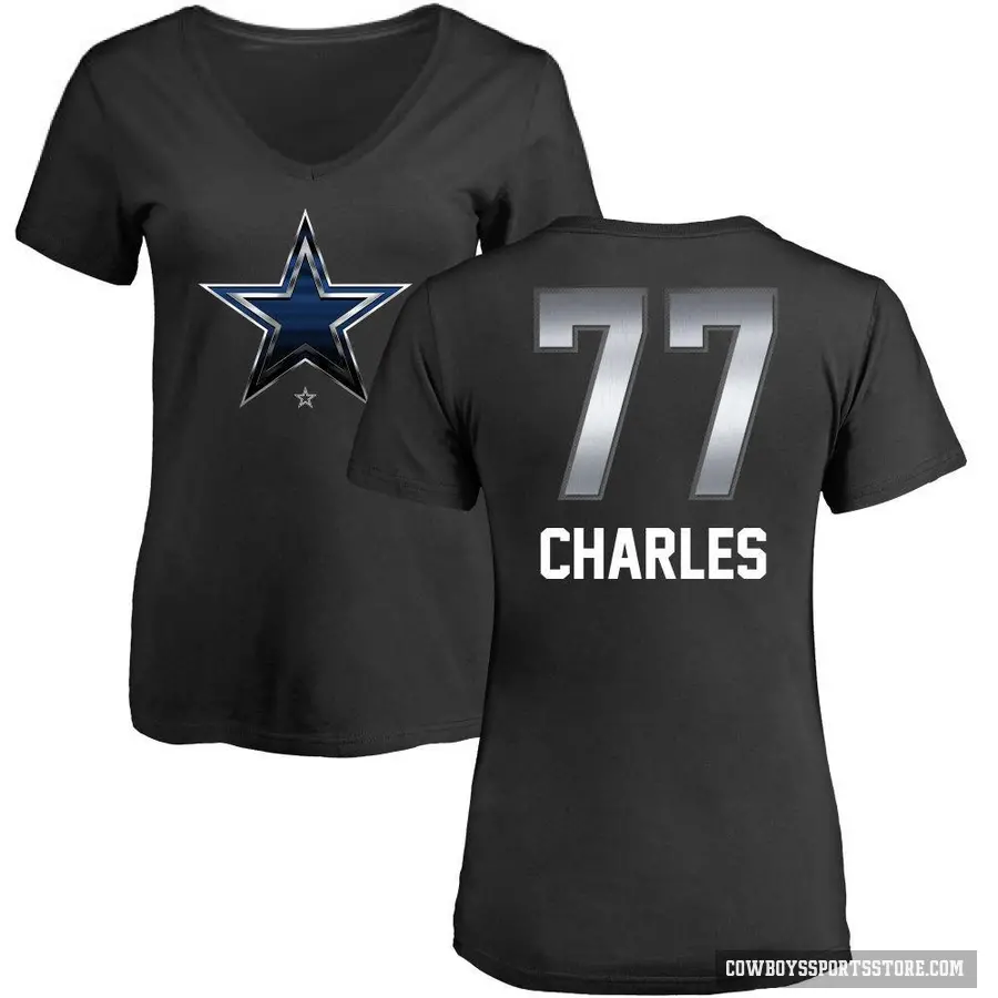 Women's ＃77 Saahdiq Charles Dallas Cowboys Black Midnight Mascot T-Shirt
