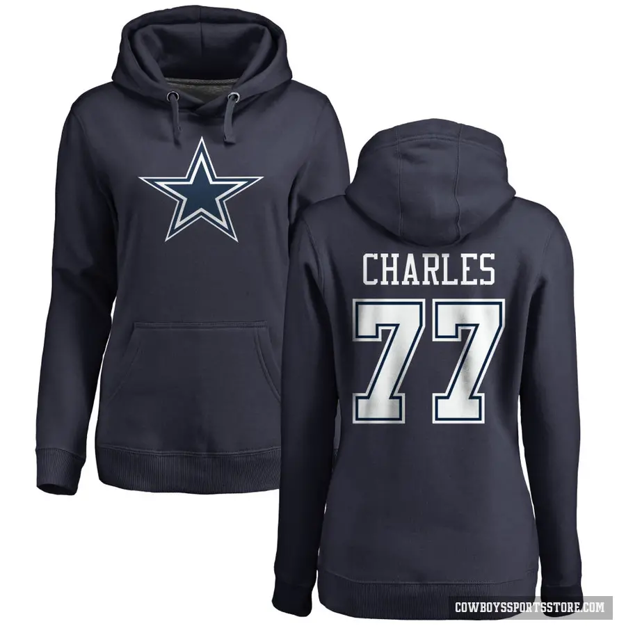 Women's ＃77 Saahdiq Charles Dallas Cowboys Navy Pro Line by Branded Name & Number Pullover Hoodie