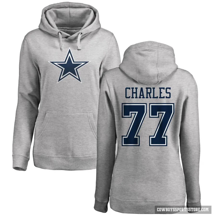Women's ＃77 Saahdiq Charles Dallas Cowboys Pro Line by Branded Ash Name & Number Logo Pullover Hoodie