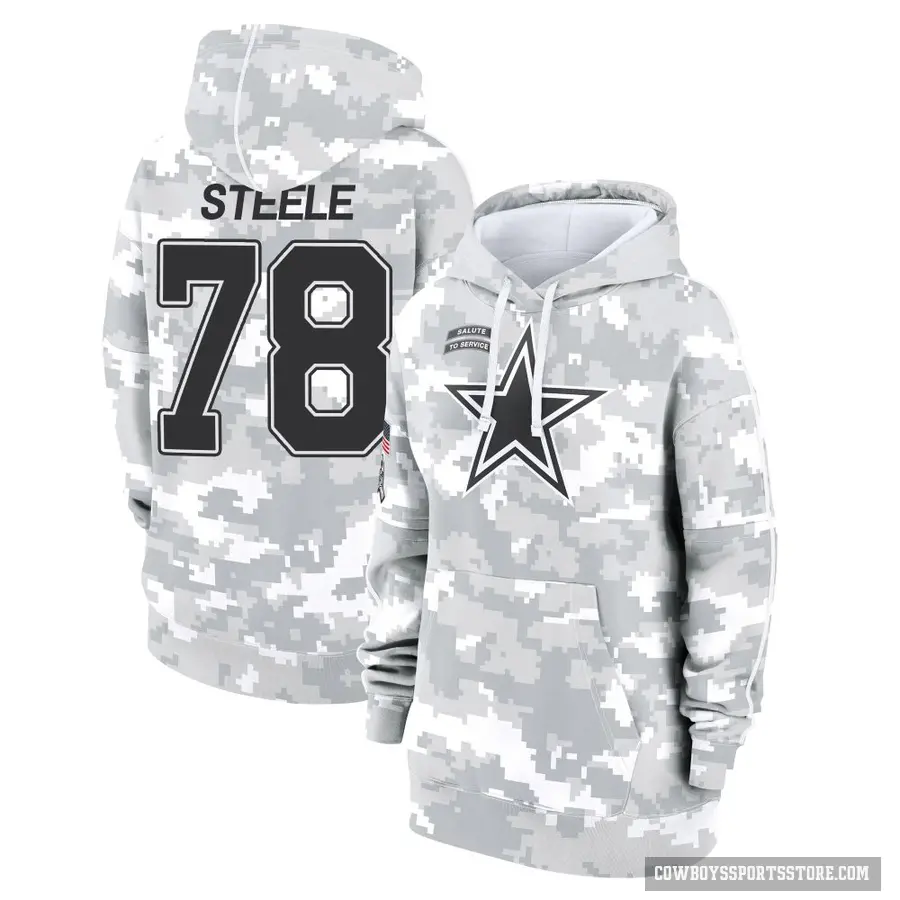 Women's ＃78 Terence Steele Dallas Cowboys Arctic Camo 2024 Salute to Service Club Fleece Pullover Hoodie