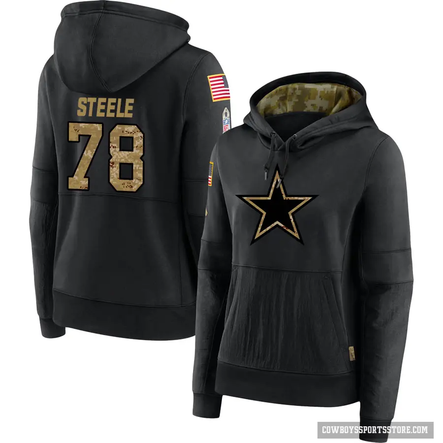 Women's ＃78 Terence Steele Dallas Cowboys Black 2020 Salute to Service Sideline Performance Pullover Hoodie