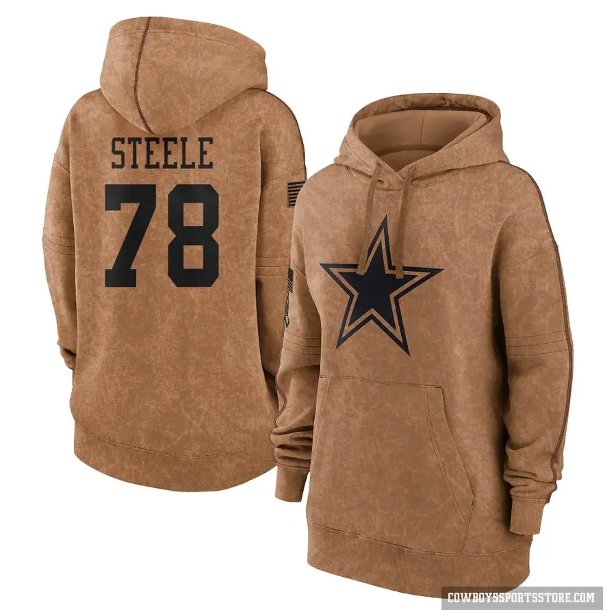 Women's ＃78 Terence Steele Dallas Cowboys Brown 2023 Salute To Service Pullover Hoodie