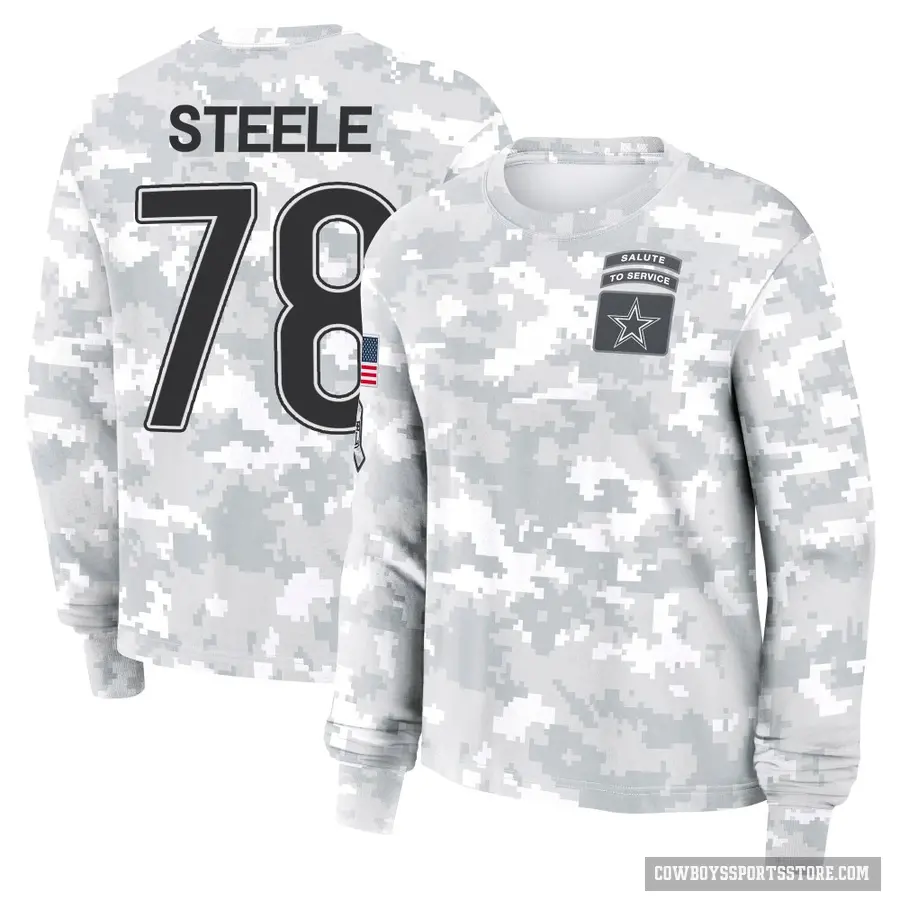 Women's ＃78 Terence Steele Dallas Cowboys Camo Arctic 2024 Salute to Service Long Sleeve T-Shirt