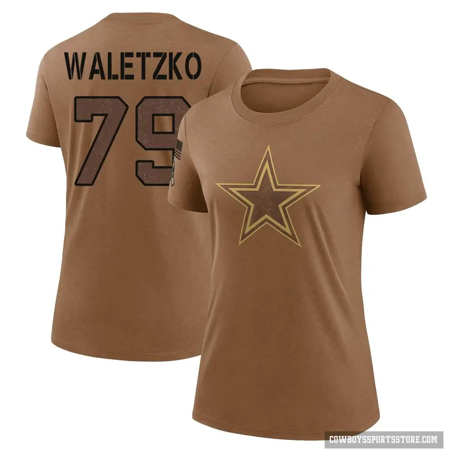 Women's ＃79 Matt Waletzko Dallas Cowboys Brown 2023 Salute To Service Performance T-Shirt