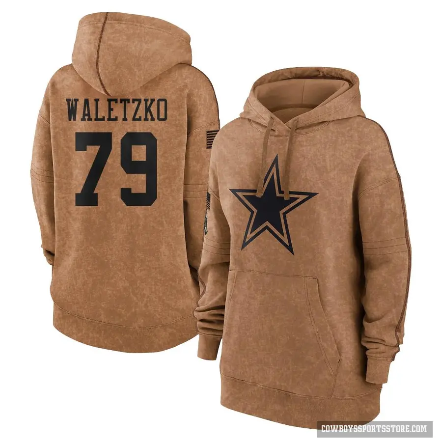 Women's ＃79 Matt Waletzko Dallas Cowboys Brown 2023 Salute To Service Pullover Hoodie