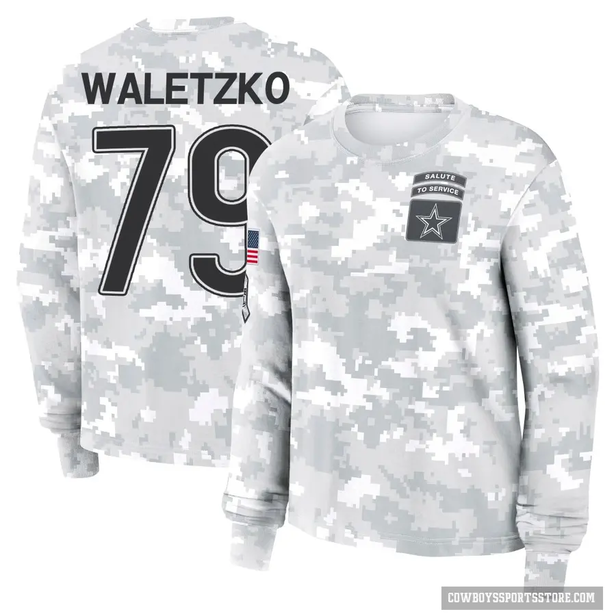 Women's ＃79 Matt Waletzko Dallas Cowboys Camo Arctic 2024 Salute to Service Long Sleeve T-Shirt