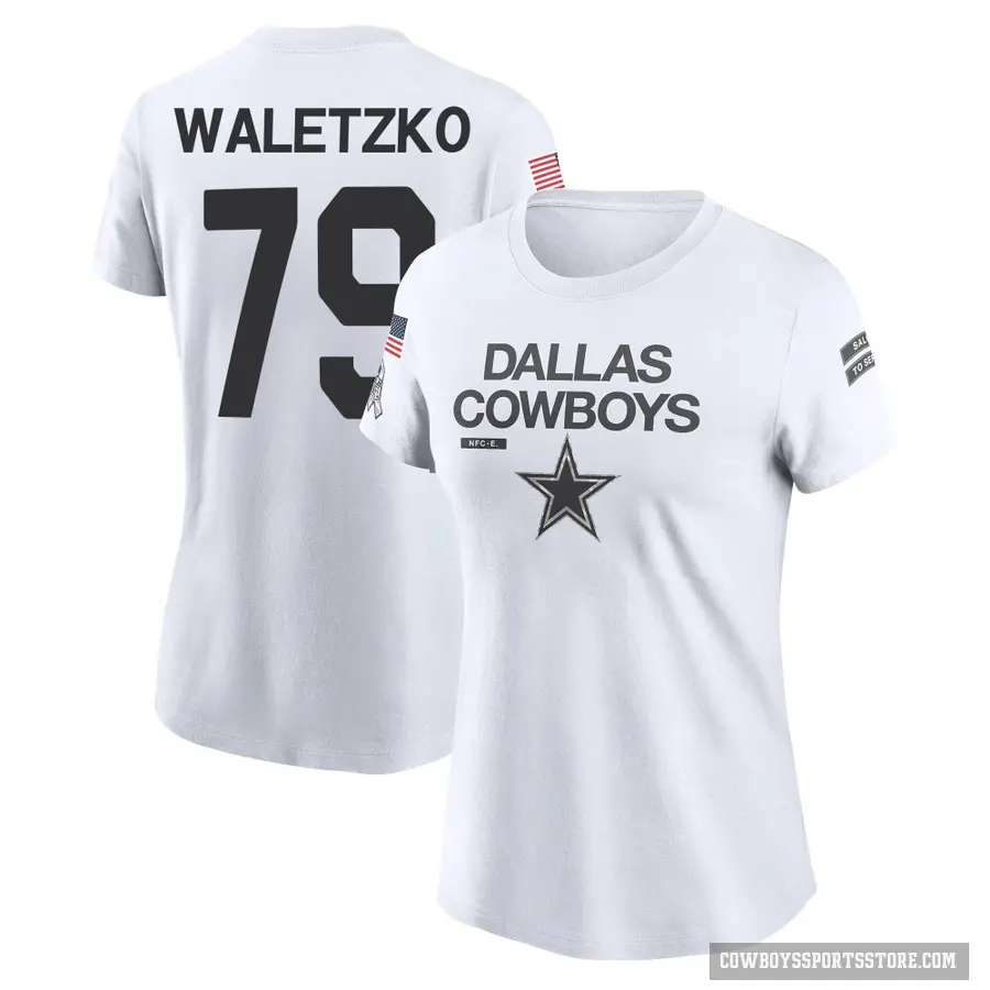 Women's ＃79 Matt Waletzko Dallas Cowboys White 2024 Salute to Service Performance T-Shirt