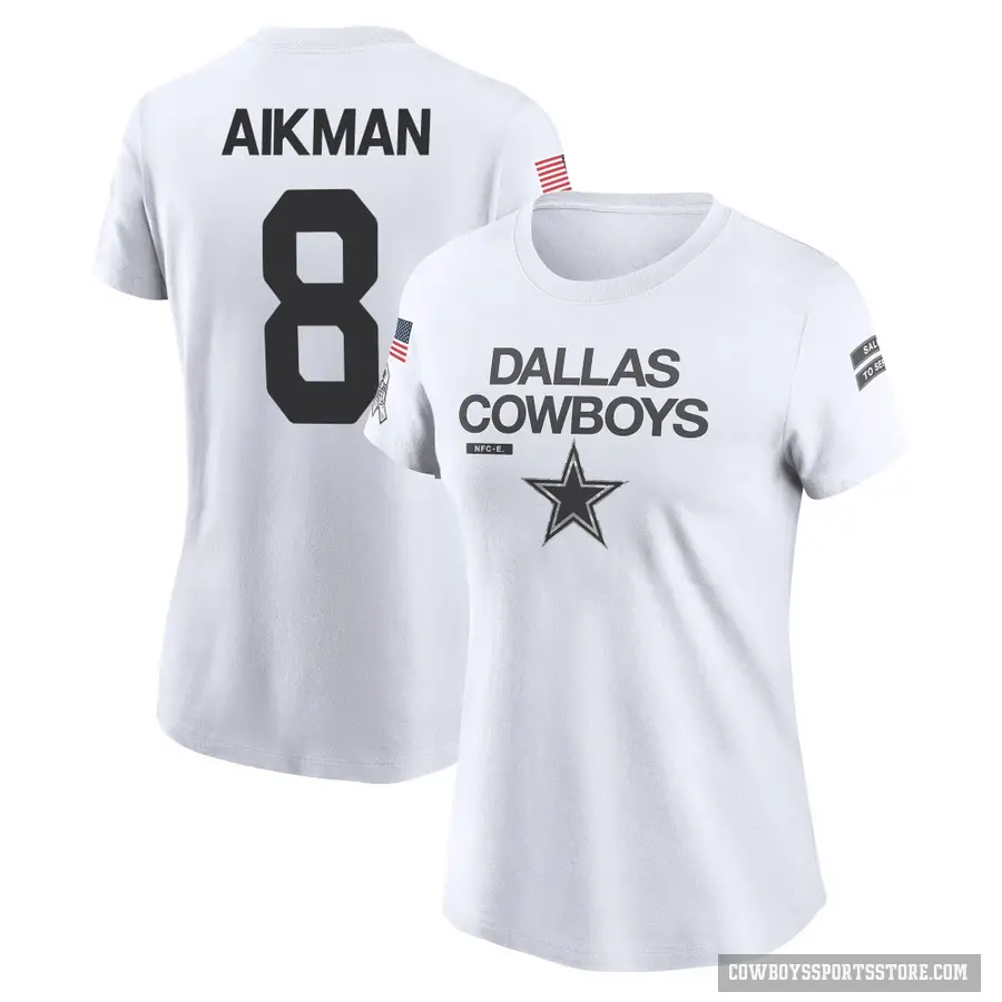 Women's ＃8 Troy Aikman Dallas Cowboys White 2024 Salute to Service Performance T-Shirt